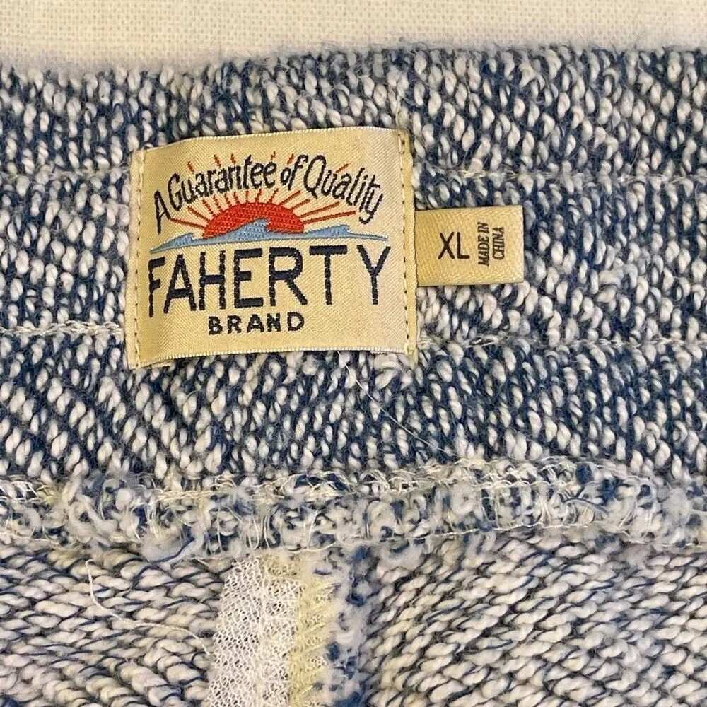 Faherty Blue Striped Knit Organic Cotton Drawstring Raw Hem Sweat Short Size XL